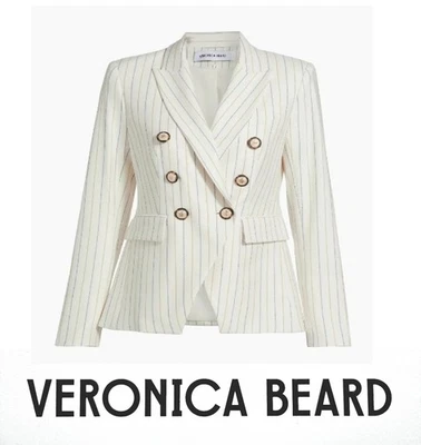 Chaqueta VERONICA BEARD Dickey Mujer Talla 6 Off White Marrón Azul Dove MILLER NUEVA CON ETIQUETAS Foto 1 de 4