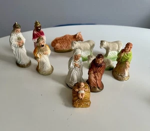VTG Chalk Ware 10 Piece Set Nativity Figurines, Manger Figures & Animals - Picture 1 of 10