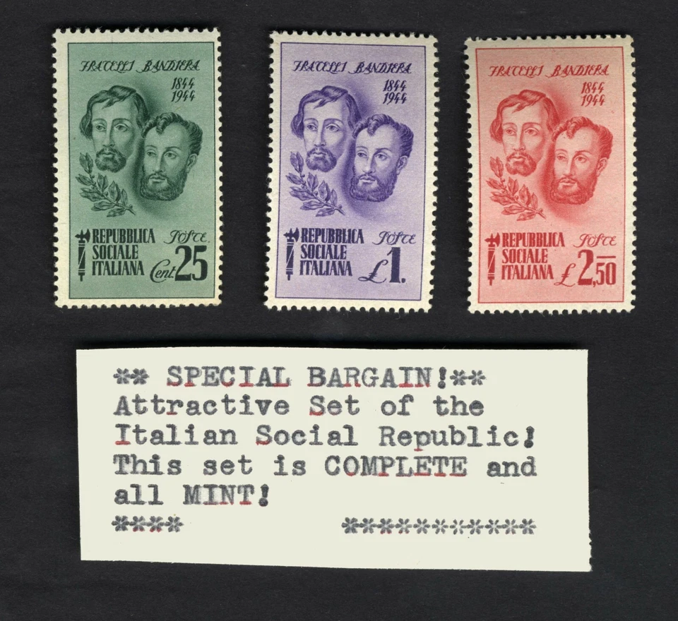 Italy Socialist SC 32-4 1944 ⚔️Fascist Bandiera Brothers MNH SET FILED - Image 1 of 1