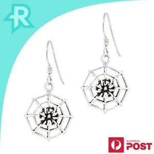 Spider on Web Halloween Sterling Silver 925 Hook Earrings - Foto 1 di 6