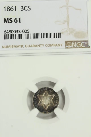 1861 Three Cent Silver : NGC MS61 Cover