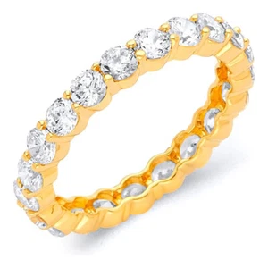 2.10 Ct Round Created Diamond Real 14k Yellow Gold Eternity Bridal Band Ring - Picture 1 of 1