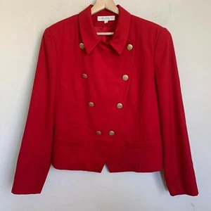 Preston & York Jacket Wool Red Collared Double Breasted Lined Size 10 - Picture 1 of 11