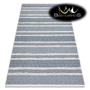 Increíble Moderna ALFOMBRA SISAL ""MOROC"" Líneas Estructurales Flecos CREMA/MARINA Reciclada - Imagen 1 de 6