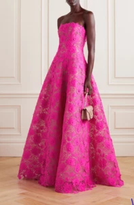 Oscar de la Renta Strapless Lace Gown Size 8 New With Tags Fuchsia - Picture 1 of 6