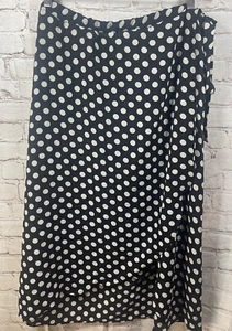 Green Envelope Faux Wrap Midi Skirt Sz XL Crepe B&W Polka Dots Career Office - Picture 1 of 7
