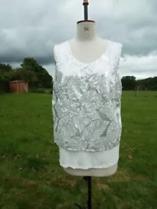 Silver Sequin Overlay Sleeveless White Top With Stretch CANDA UK 18 EUR 46 BNWT - Picture 1 of 4