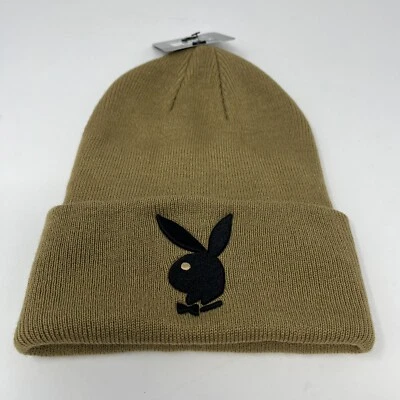Official Playboy OG Bunny Cuffed Beanie Knit Winter Hat Cap Toboggan Light Brown - Image 1 of 4