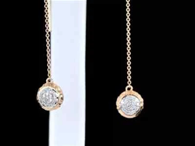 14K Yellow Gold Finish Lab Created Diamond Dangle Drop Chain Threader Earrings - Image 1 of 4