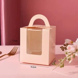 10pcs Kraft Paper Cake Boxes With Transparent Window Valentine's Day Cupcake Box - Picture 1 of 10