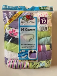 Fruit of The Loom Girls' Sz 12 Underwear 14pk Hipster 100% Cotton Multicolor - Picture 1 of 6