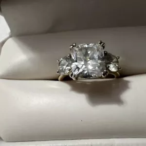MID CENTURY ESTATE FIND 4ct Diamondite Vermeil Sterling Stunning Sz 6 Emeraldcut - Picture 1 of 7