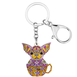 Acrylic Floral Lovely Chihuahua Dog Key Chain Keychains Novelty Pets Jewelry - Picture 1 of 11