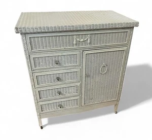 Vintage wicker 4 drawer laundry hamper dresser topper painted English - Picture 1 of 12