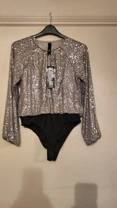 River Island Ladies Silver Sequin 60s Sci Fi Top, Size Uk 10 - Picture 1 of 6