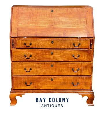 18TH C ANTIQUE NEW ENGLAND CHIPPENDALE APPLE WOOD SLANT LID SECRETARY DESK - Image 1 of 4