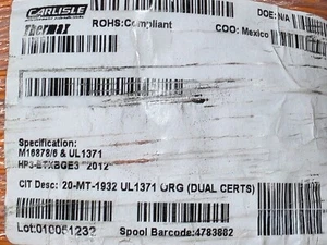 Carlisle/Thermax #20awg UL-1371 SPC PTFE M16878/6-20-3 Type ET Wire Orange/100ft - Picture 1 of 6