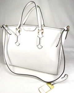 Ralph Lauren Handbag Top-Handle Shoulder Strap White Leather Gold Hardware - Picture 1 of 15