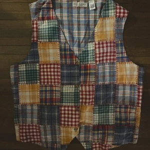 Victoria Jones Vest Plus Size 24/44 Woman’s Chambray Patchwork Plaid American - Picture 1 of 7