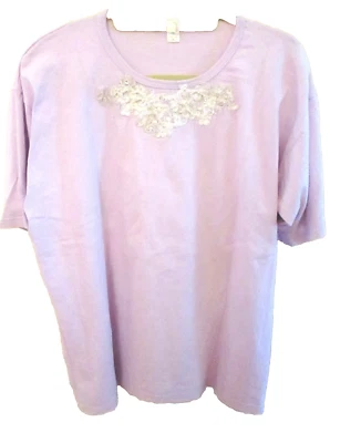 Camiseta para mujer Anvil manga corta, diseño lavanda, encaje, cuentas y lentejuelas, XL Foto 1 de 4