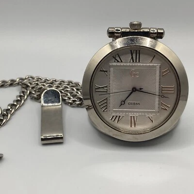 Guess Collection 45mm Pocket Watch Millennium Edition w/Chain Silver Tone - RUNS - Image 1 of 4