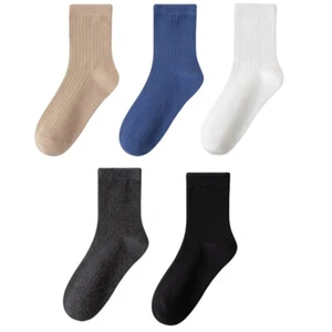 5 Pairs Men Casual Cotton Strped Socks Summer Elastic Mid Calf Sports Socks - Picture 1 of 13