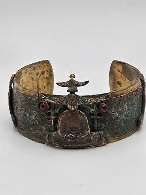 Brazalete de Buda de latón pátina Verdigris de colección Elaine Coyne  Foto 1 de 4