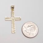 Diamond-Cut Framed Cross Pendant Real Solid 10K Yellow Gold All Sizes
