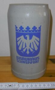bier henkel maß krug alt stein gut brau haus schweinfurt 1 L WM top vintage deko