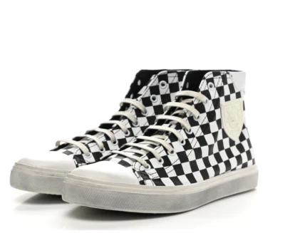 Saint Laurent Women's Bedford Check Leather Lace Up Hi Top Sneakers Size 39.5 - Image 1 of 4