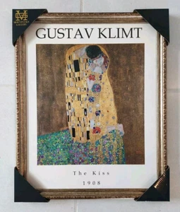 Gustav Klimt The Kiss Gold Framed Hardboard Giclee Painting 22x18 Vintage 1908 - Picture 1 of 4