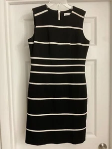 Calvin Klein Sheath Dress Womens M Stripe Bodycon Sleeveless Round Neck Zipper - Picture 1 of 3