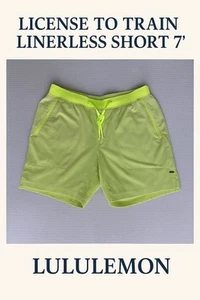 Lululemon Lizenz zum Trainieren gefütterte Shorts 7" neongelb Größe L Sport Fitnessstudio - Bild 1 von 11