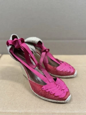 Alpargatas Aquazzura rojas y rosas con cordones de cuña talla 39,5 EE. UU. 8,5 Foto 1 de 4