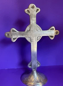 Christliches Kreuz Tischkreuz 15" hoch schwer Metall Kruzifix Religion spirituelles Geschenk - Bild 1 von 15