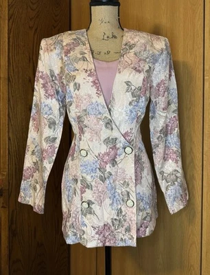 VTG 80s Floral Tapestry Blazer Jacket Cottage Academia Retro Classic Career 8 - Image 1 of 4