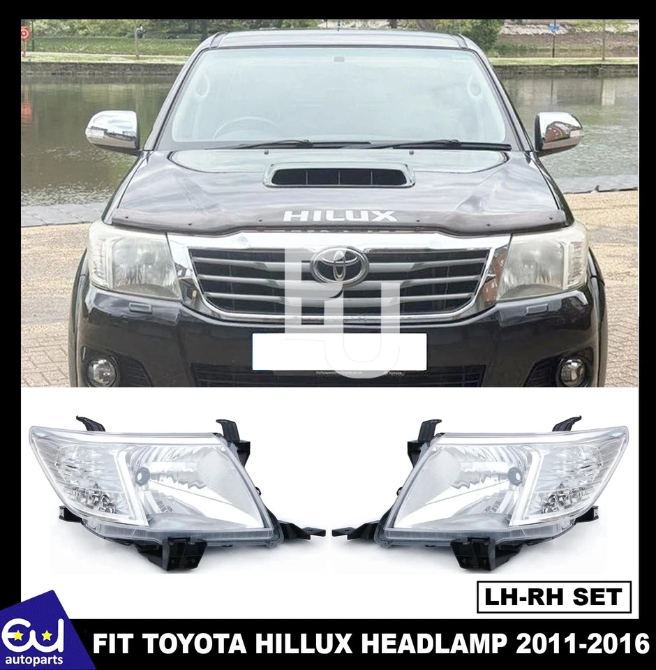 PAIR LEFT RIGHT FRONT HALOGEN HEADLIGHT LAMPS FITS FOR TOYOTA HILUX 2011-2016 - Image 1 of 4