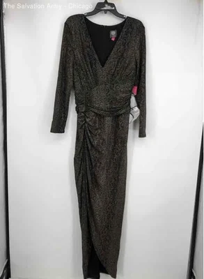 Vince Camuto Womens Gold Black Animal Print Long Sleeve Maxi Dress Size 12 - Image 1 of 4