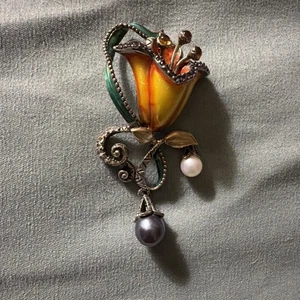 BARBARA BIXBY LIRIO ESMALTE ESTERLINA 925 18K FLOR HOJA PERLA AMATISTA CITRINO - Imagen 1 de 6