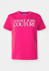 Size Small | Versace Jeans Couture Large Logo Summer Casual Pink Silver T-Shirt - Picture 1 of 5