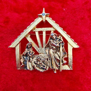 Broche Belén Navidad Vintage Pin Tono Dorado Pesebre Estrella de Belén Vacaciones - Imagen 1 de 14