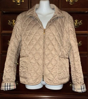 Burberry London бежевый стеганая куртка пальто Nova чек клетку женщин средний EUC - Изображение 1 из 4