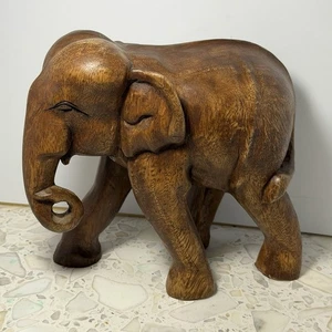 Vintage Thailand Hand-Carved Teak Wood Elephant Statue 9” Figurine Decor - Picture 1 of 5
