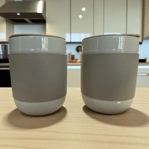 Juego de 2 vasos de viaje de gres artesanal Corelle tapa de silicona topo - Imagen 1 de 14
