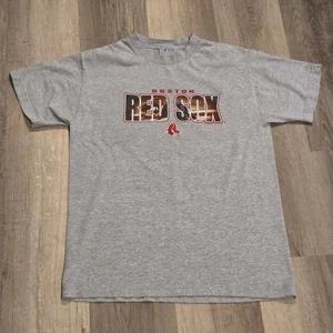 Boston Red Sox VTG Y2K Cotton T Shirt Size Medium Gray MLB Spellout Logo - Picture 1 of 3