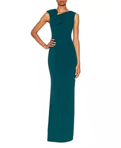 White Tie by Shani Womens Asymmetric Scuba Crepe Gown Dress Pine Size 12 NWT - Picture 1 of 5