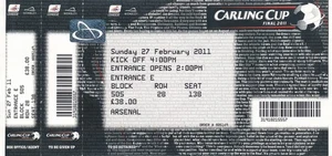 TICKET: LEAGUE CUP FINALE 2011 Arsenal - Birmingham City - UNBENUTZT, TOP - Bild 1 von 1