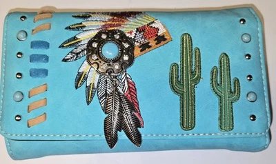 Western Indian Headdress Feather Concho And Stud Design Crossbody Wallet - Image 1 of 4