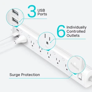 Tira de alimentación de sobretensiones TP-Link HS300 Kasa Smart Wi-Fi 6 tomas + 3 USB, Alexa Google - Imagen 1 de 7