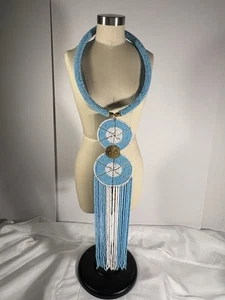 Afrikanische Perlenkette Handarbeit in Afrika, blau weiß, lang, wunderschön �� - Bild 1 von 14